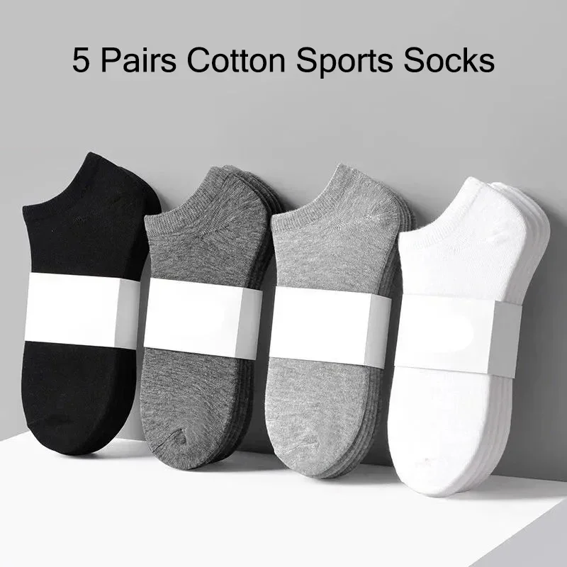 

5 Pairs/Lot Low Cut Men Socks Solid Color Black White Gray Breathable Cotton Sports Socks Male Short Socks Women Men