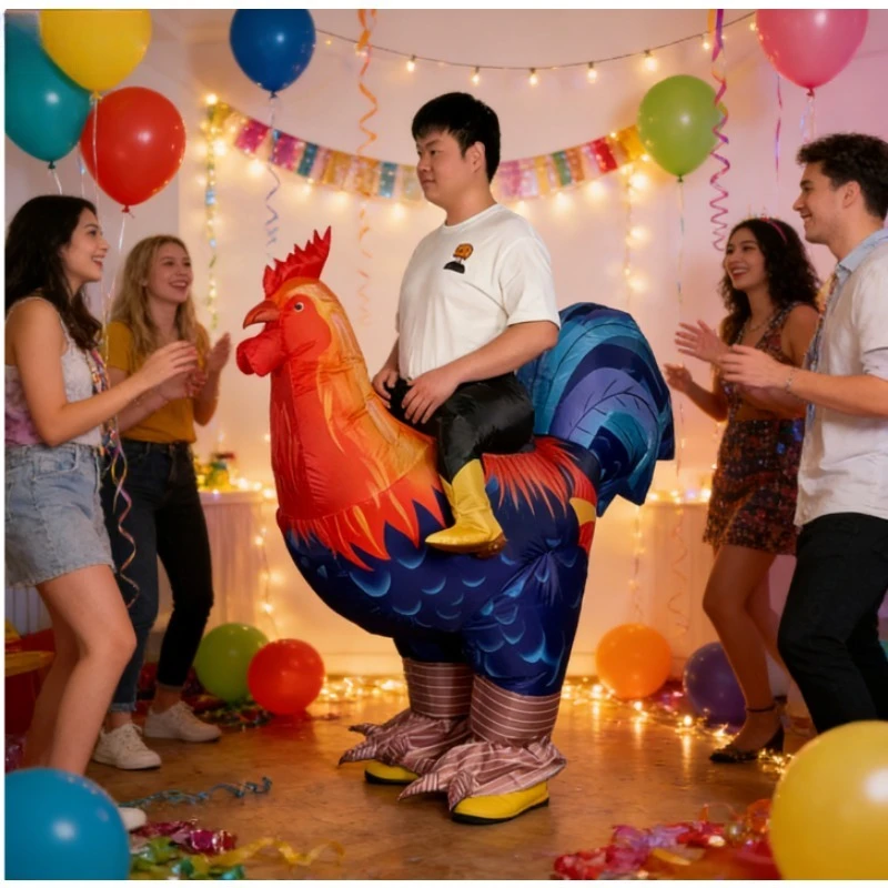 

Inflatable Rooster Ride-On Costume - Giant Festive Outfit for Farm Theme Parties, Easter Decor & Interactive Fun