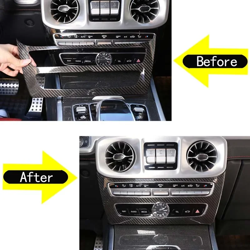 For Mercedes Benz G Class W463 2019-2022 Car Center Console Decorative Frame Sticker Real Carbon Fiber Interior Accessories
