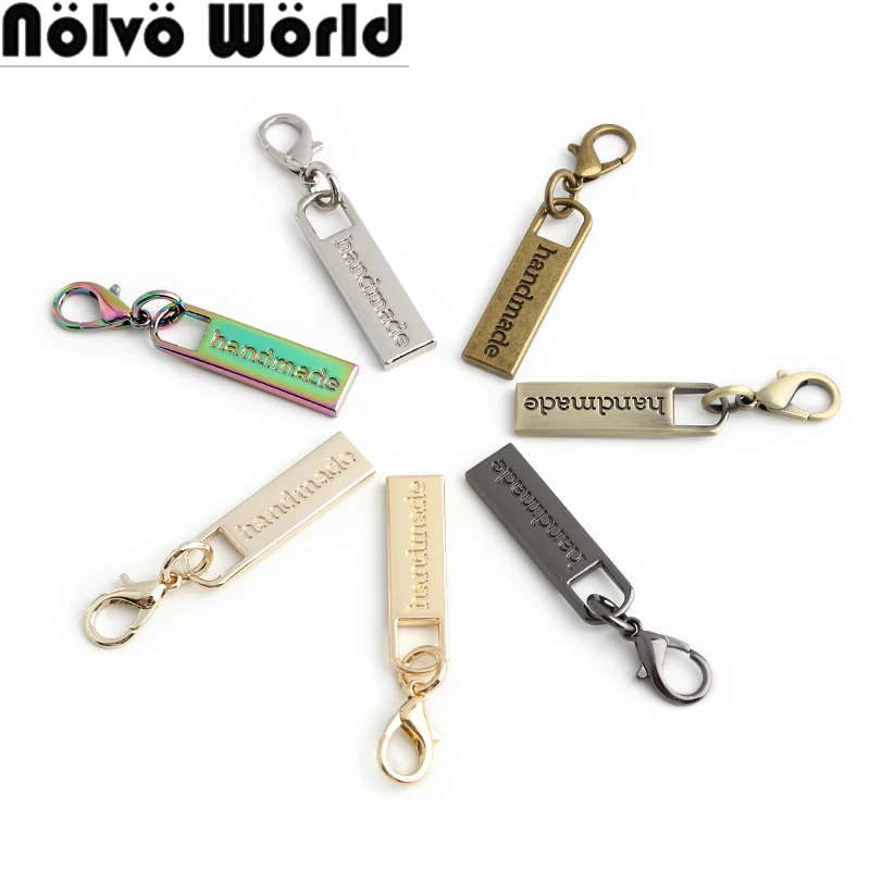 

Nolvo World 20-100 pieces 4 colors 59*10mm Handmade Tone On Tone Rectangle Metal Purse Label Tags Sew Bags Handmade Metal Labels