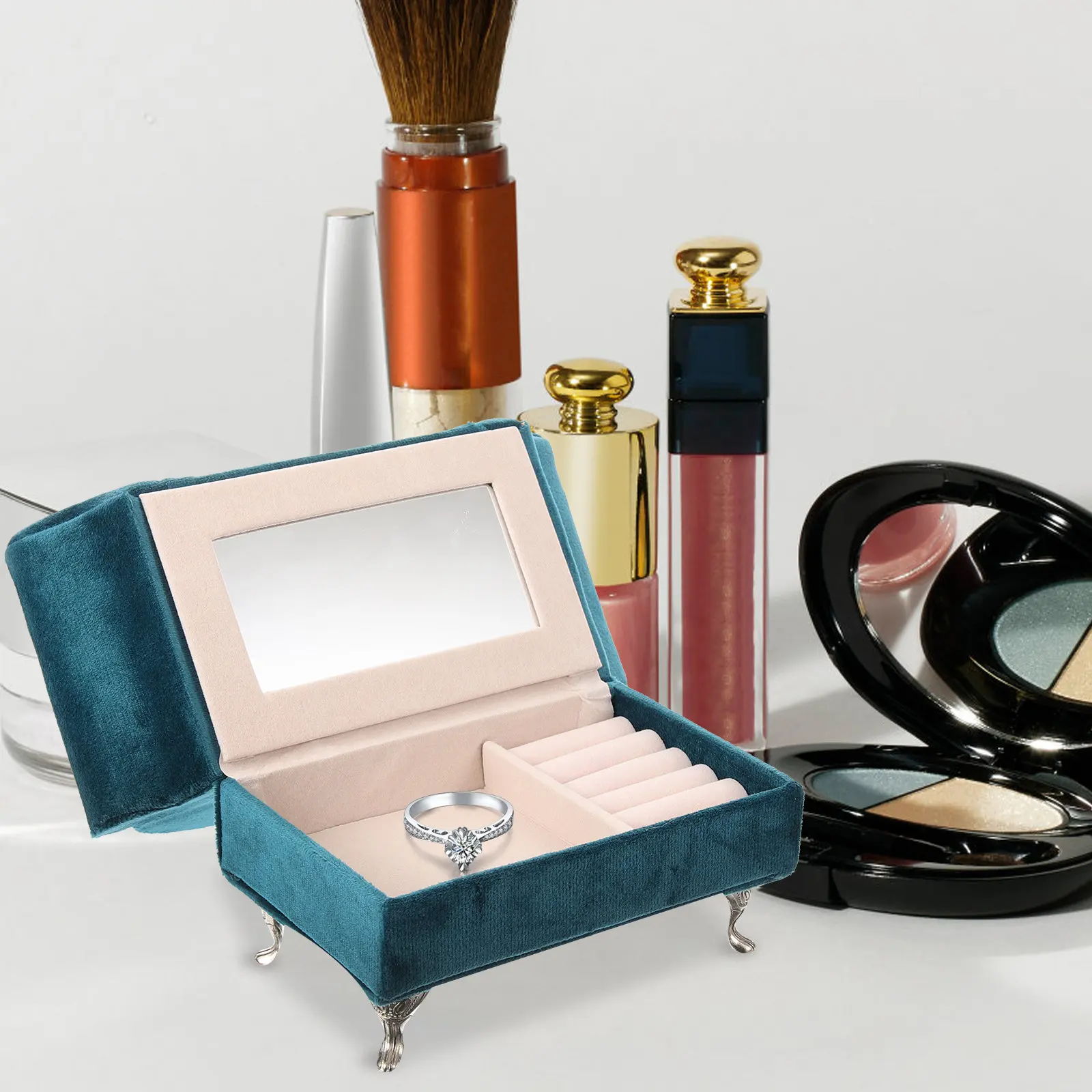 

Compact Jewelry Box Organizer Portable Earring Necklace Holder Storage Case for Travel Home Use Small Trinket Box