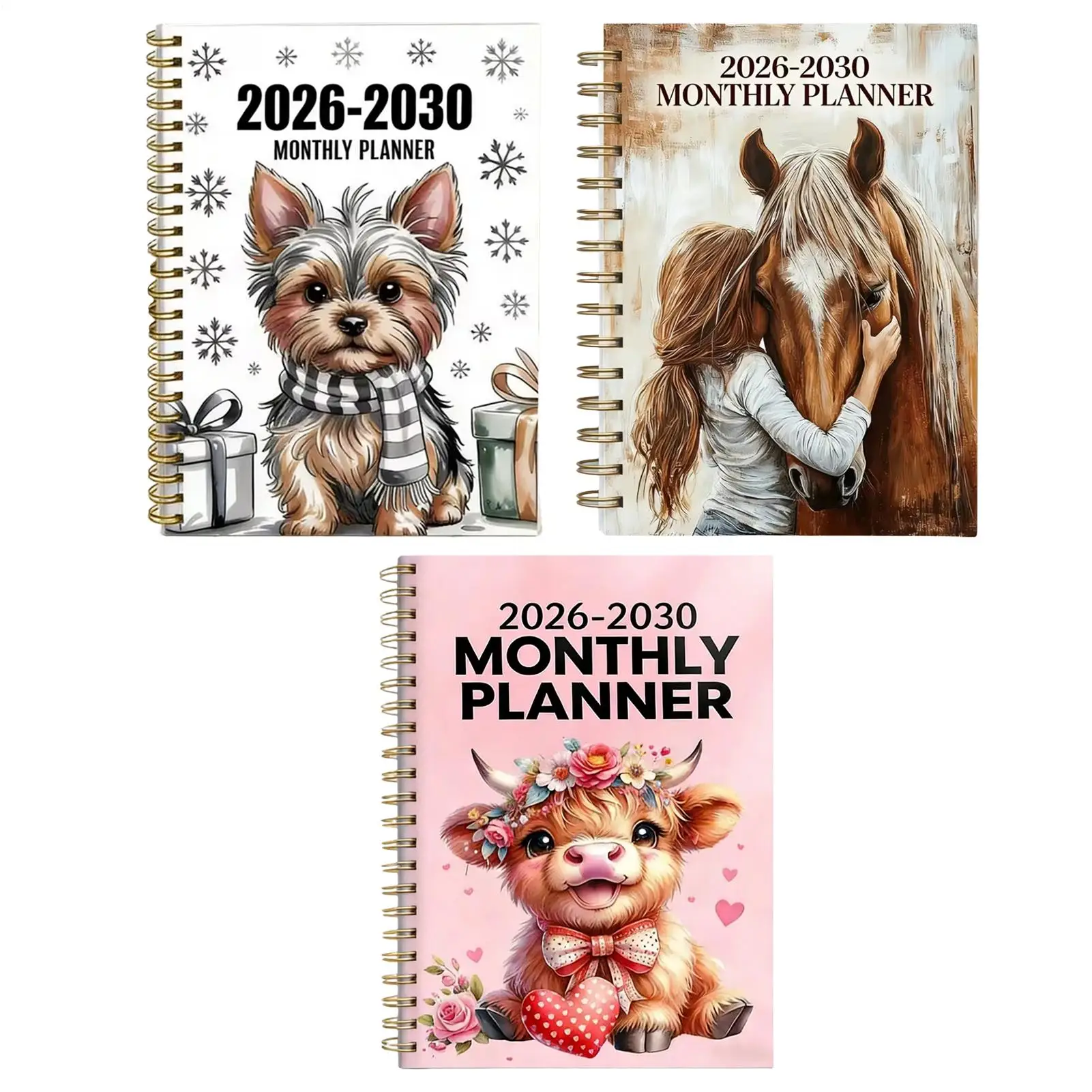 2026-2030 Monthly Planner 8.3x5.5Inch Cute Animal Schedule Diary Five Year Notebook Highland Cow Patterns 60 Month Notebook