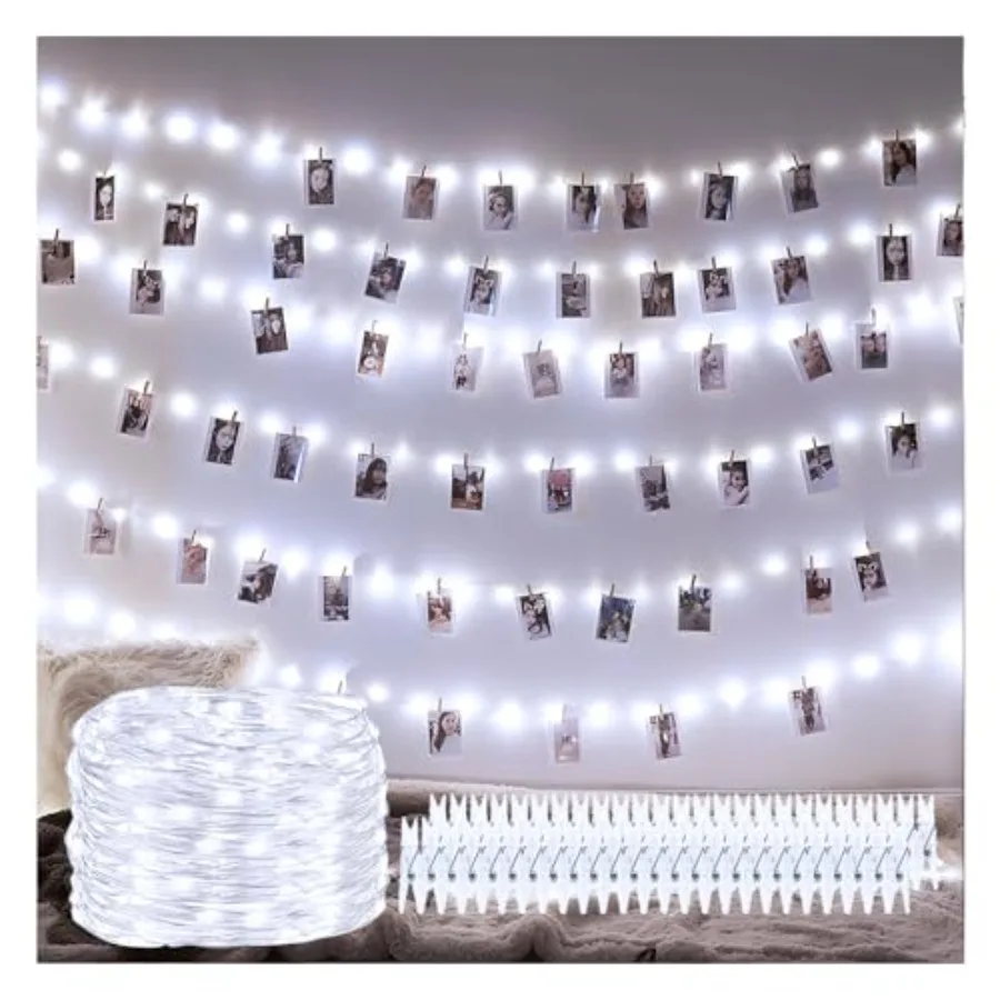 100 LED 50 Photo Clips String Lights Holder 33Feet Starry Fairy Lights for Hanging Pictures Cards Memos USB Powe with Switch Pe