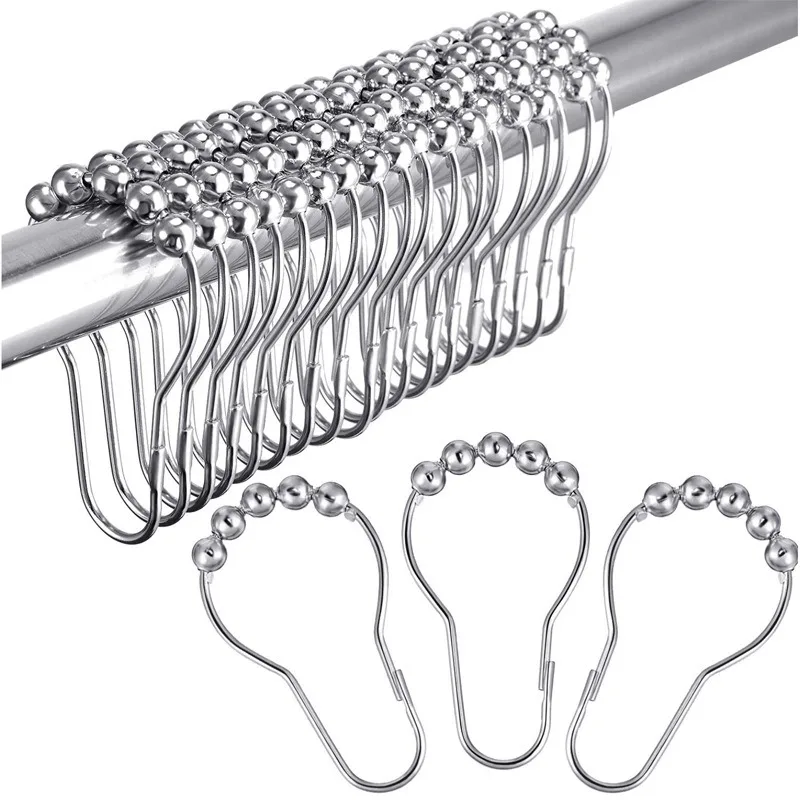 12PCS Shower Curtain Hooks Decorative Rust Proof Stainless Steel Shower Curtain Hooks for Bathroom Shower Rods Polished Nickel