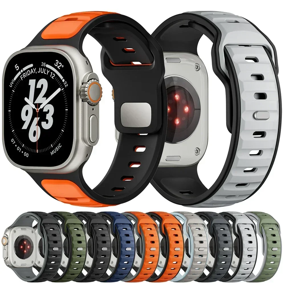 Silikonarmband für Apple Watch 49 mm 46 mm 45 mm 44 mm 42 mm 41 mm 40 mm Herren-Sportarmband für Iwatch Serie 10 9 8 7 6 5 4 Se Ultra 1 2