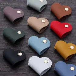 Cute Leather Cable Winder Heart Solid Color Earphone Cord Organizer Charger Cable Protector Clips Winder Tie Cable Management