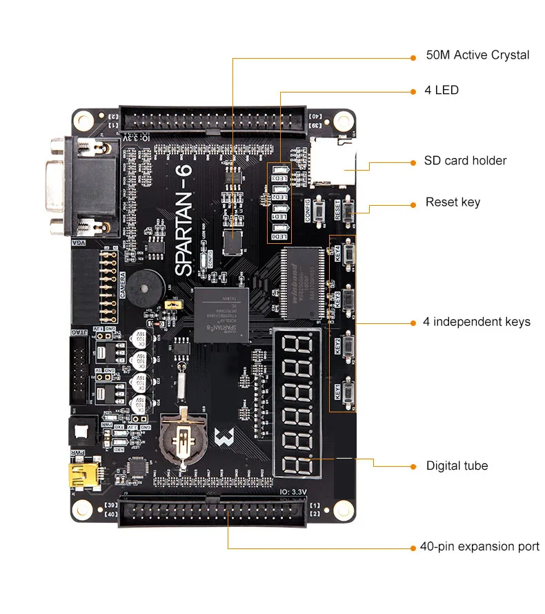 Educational Electronic Kit FPGA Development Board Xilinx Spartan6 XC6SLX16 XC6SLX9  with SDRAM SD-Card VGA Jtag Programmer USB