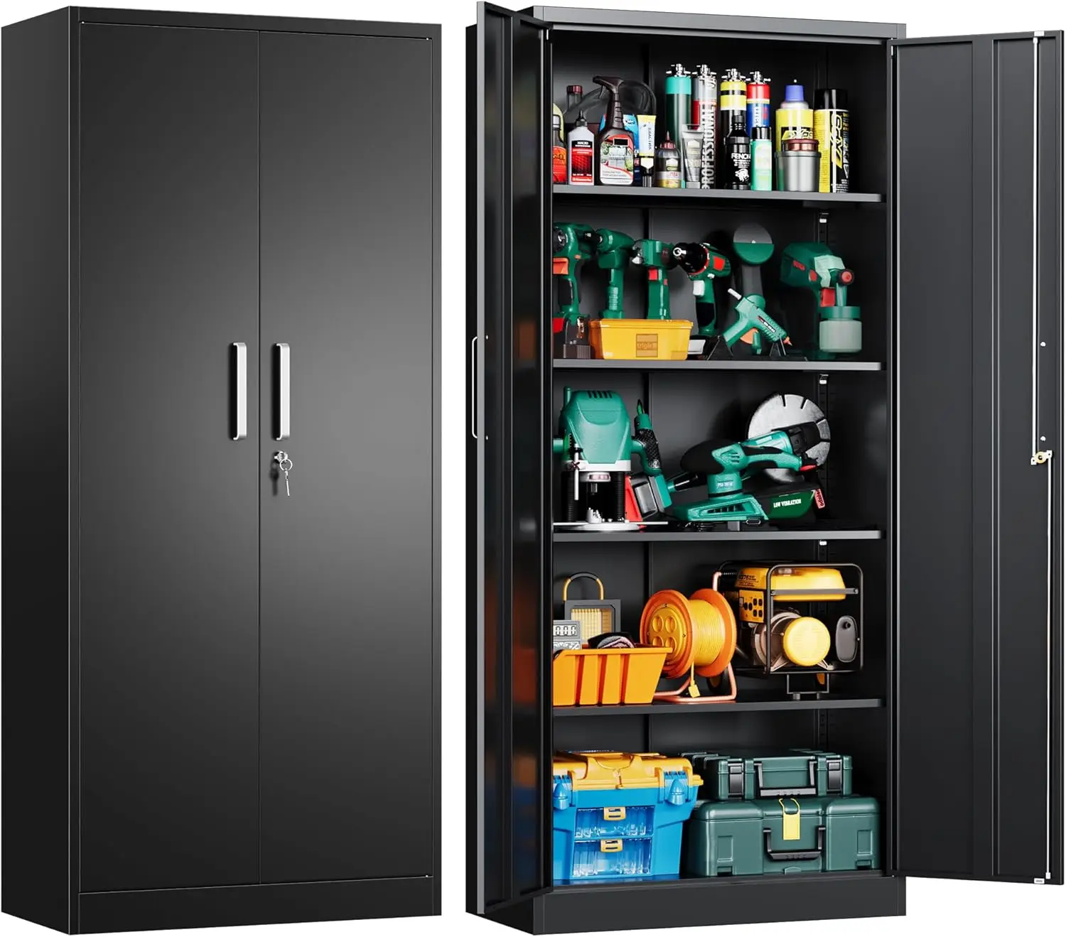 

Metal Garage Storage Cabinet with Doors and Adjustable Shelves, 71' Tall Locker Organizer Steel