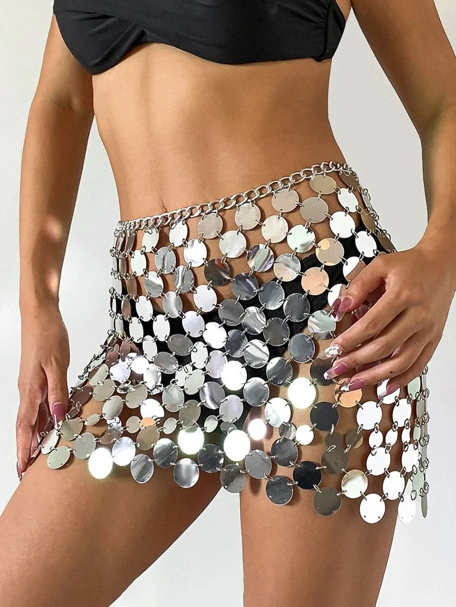 

Shiny Plastics Sequins Belly Chain Disc Skirt for Women Sexy Waist Chain Dress Body jewelry Rave Festival Clothing