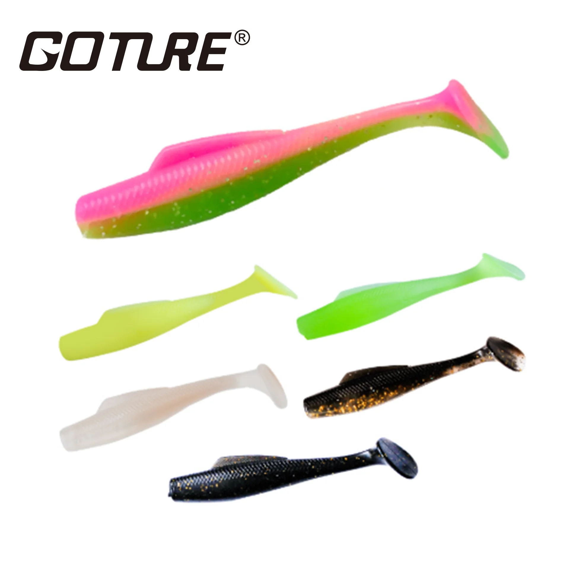 

Goture Fishing Soft T Tail Lures Set Topwater Minnow Fishing Lures for Bass Big Tail Soft Shrimp Lures for Saltwater Freshwater