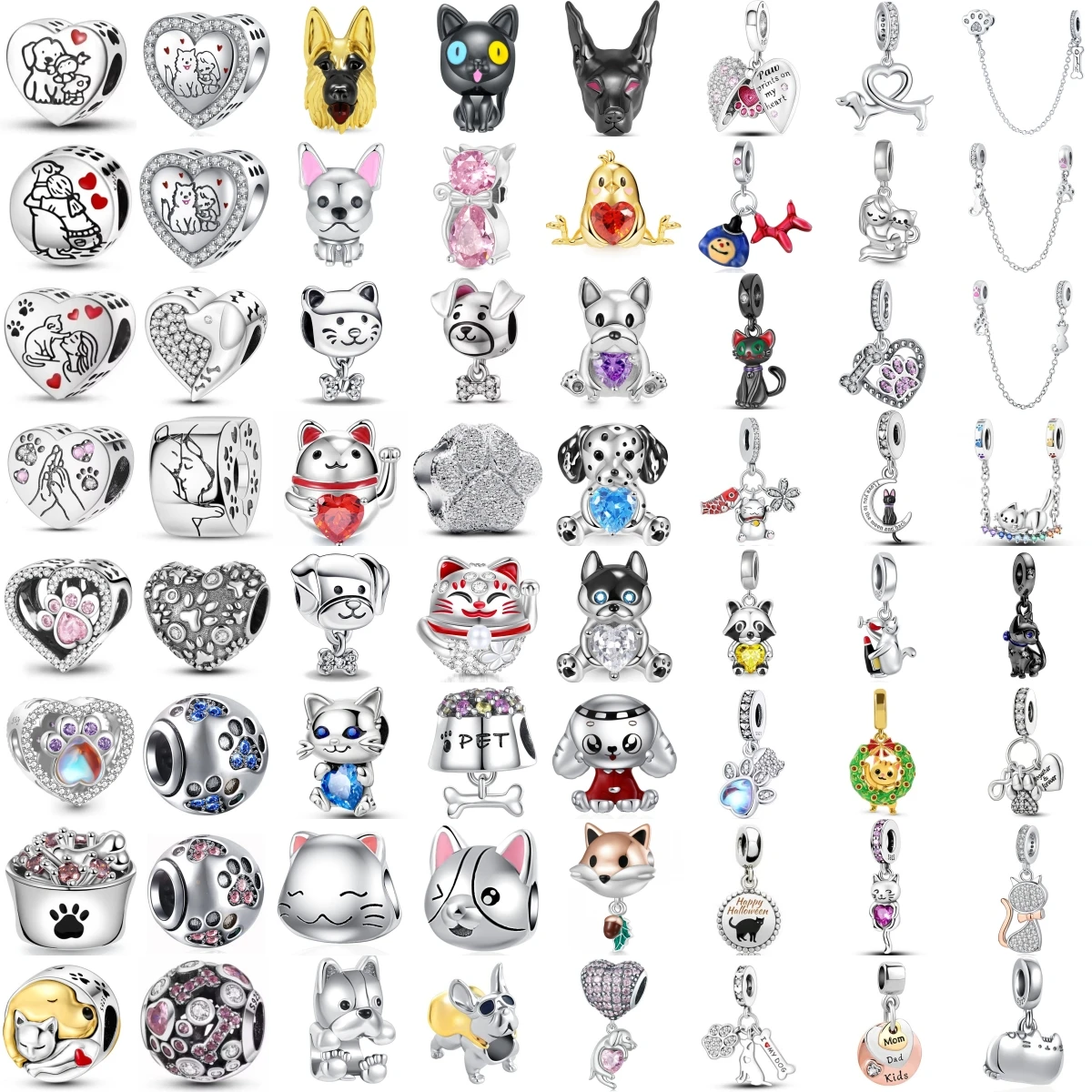 

925 Silver Dalmatian Dog Cat Paw Prints Bone Squirrel Jewelry Pendant Beads For Original Women Accessories