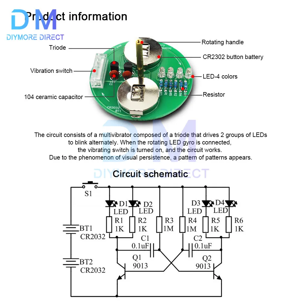Colorful Control Rotating LED Light kit Electronic Manufacturing diy kit Spare Parts Student Laboratory