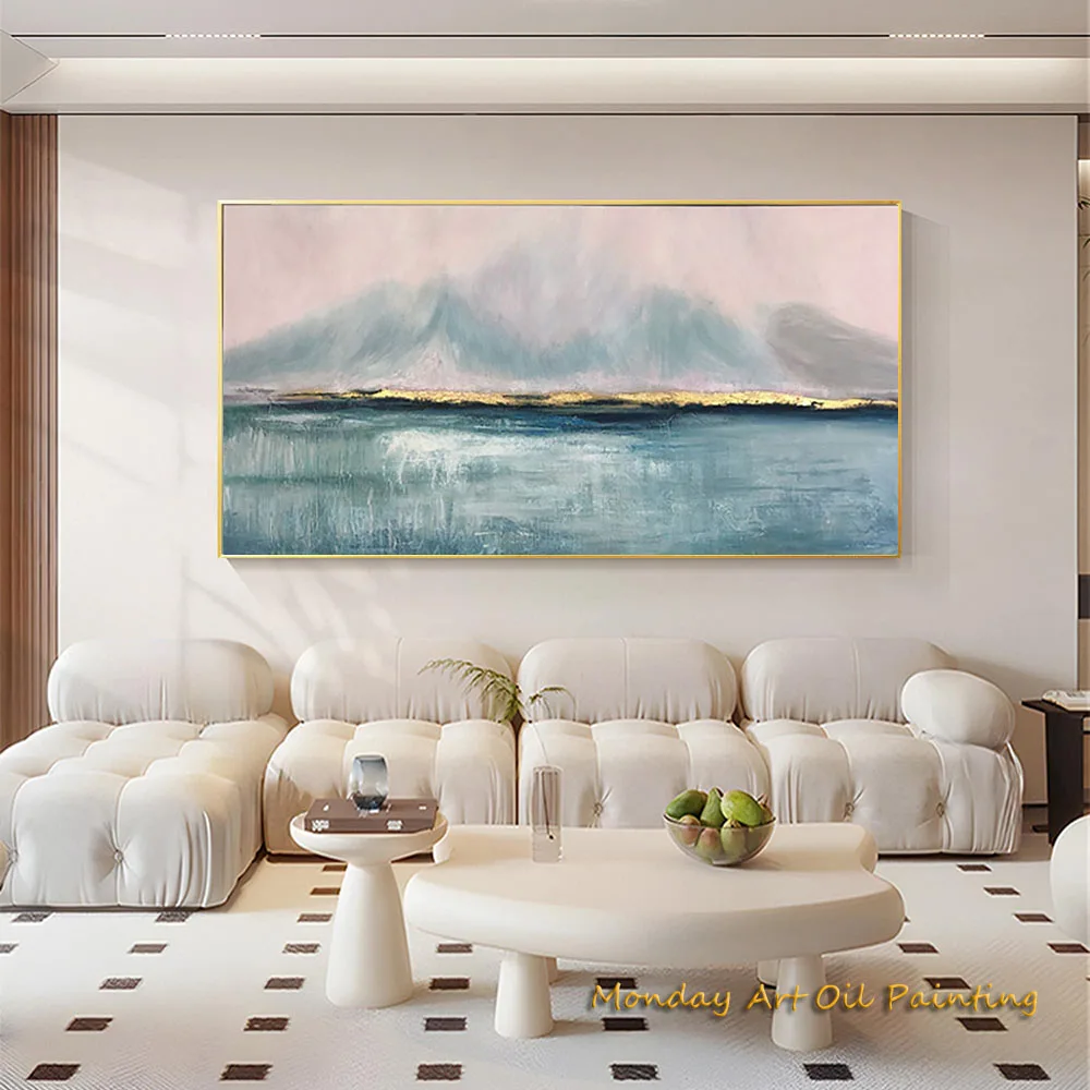 Hand Painted Abstract Ocean Gold Navy Blue Wall Art Oil Painting Original Textured Wall Art Living Room Above Bed Art Modern