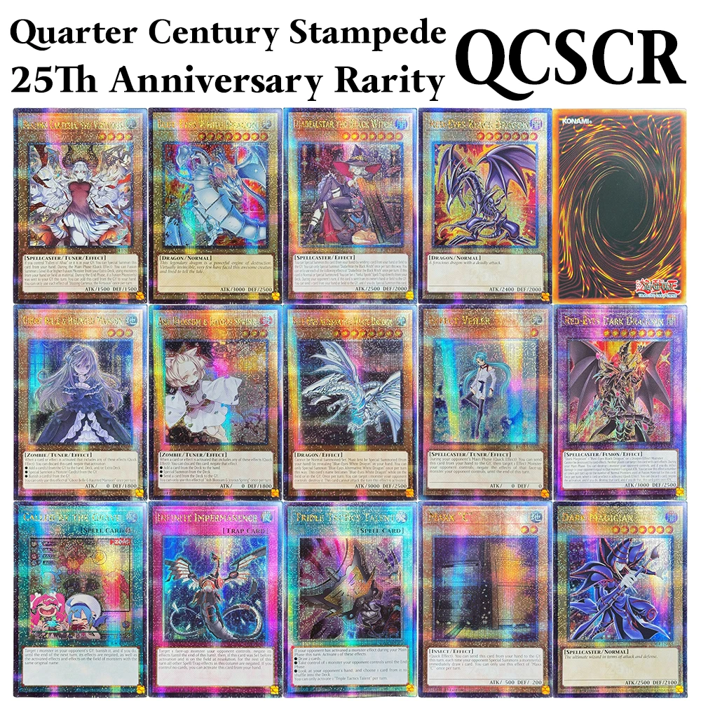 YuGiOh! Cartas de juego QCSCR, colección de raridad del 25 aniversario, cuarto de siglo, Stampede, flor de ceniza y Veiler con efecto primaveral alegre