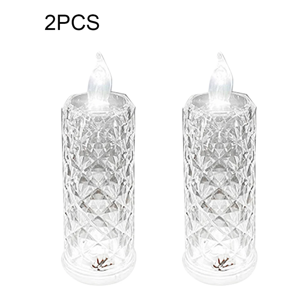 2pcs PVC Rose Pattern Refraction Clear Night Light Battery Powered Marriage Proposal Wedding Centerpiece LED Flameless Candle