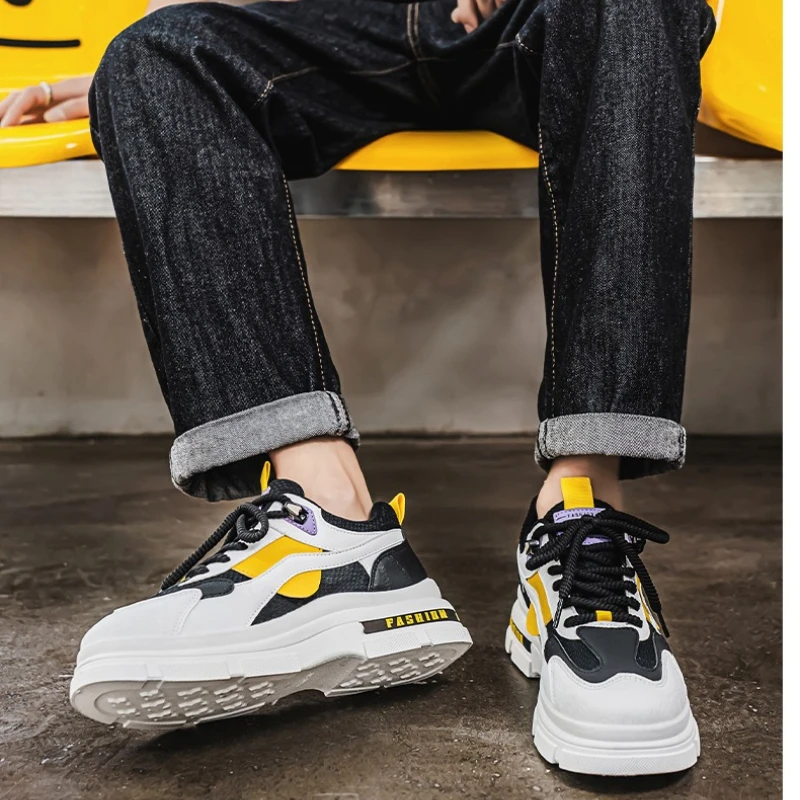 

Four-season Thick-soled Flat-heel Color-blocked Fashionable and Durable Street-style Trendy Brand Design Vulcanized Men's Shoes