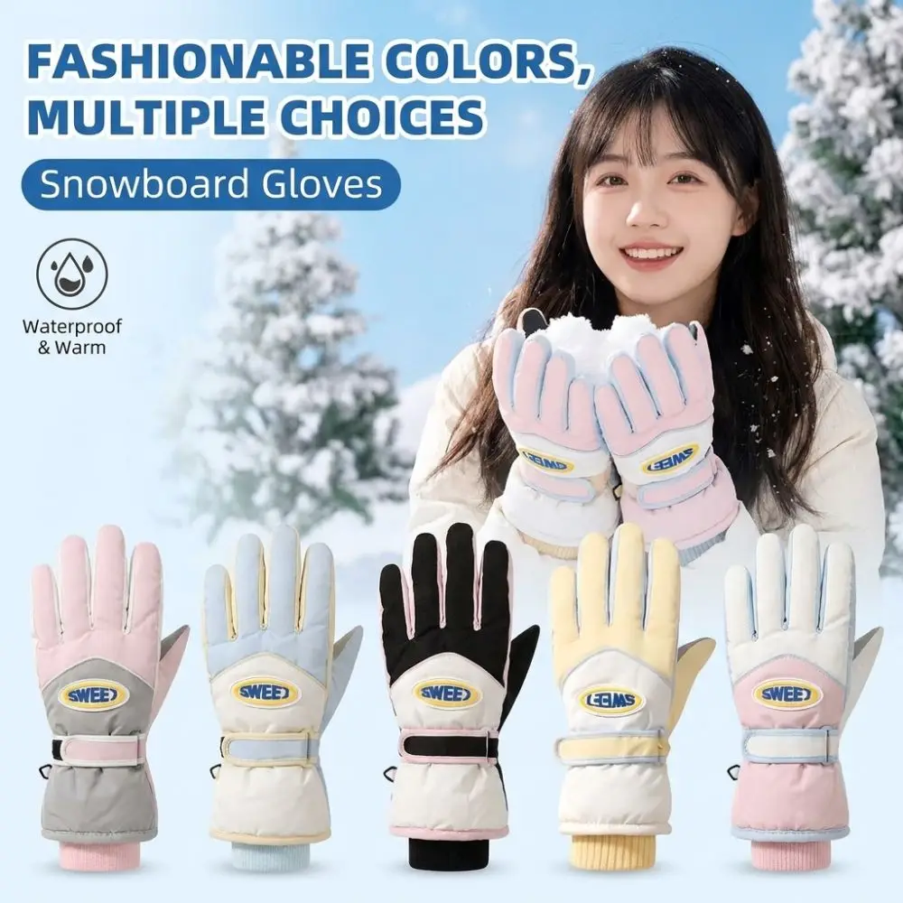 1 Pair Full Finger Snowboard Gloves Soft Waterproof Touch Screen Gloves Lining Warm Keep Winter Gloves Outdoor Activities