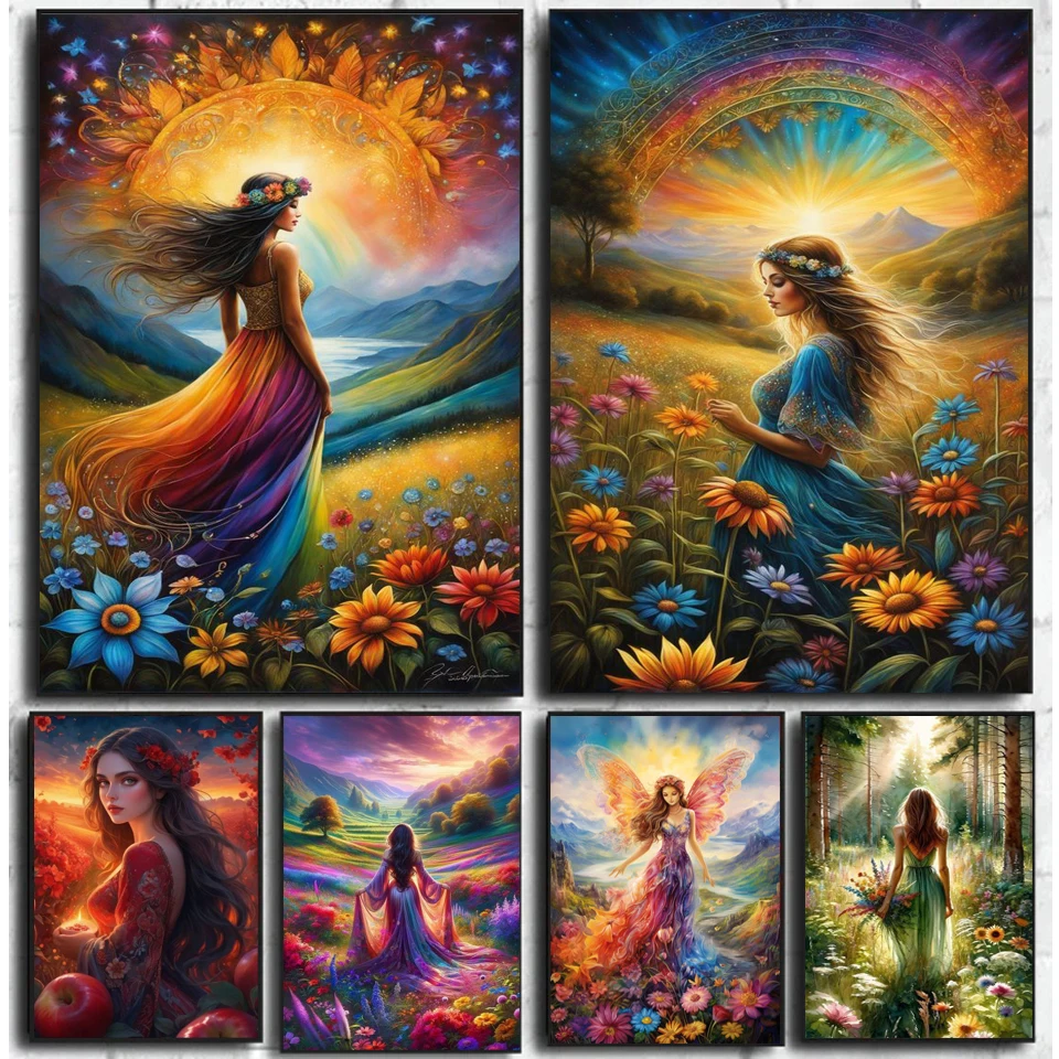 

Алмазная вышивка, картина, новинка 2024, Сказочные цветы, 5d, Алмазная мозаика «сделай сам», полноразмерная квадратная картина с изображением женщины, домашний декор