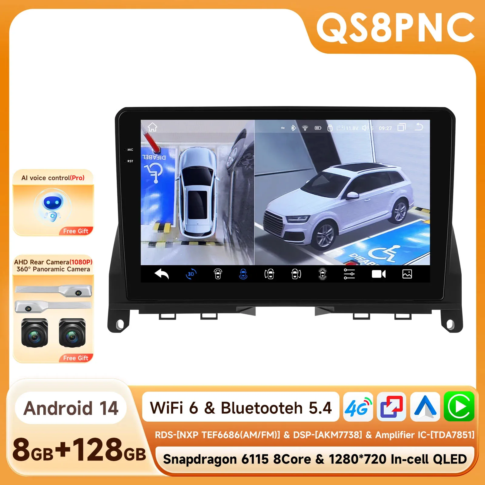 Autoradio Multimedia Video Player für Mercedes Benz C Klasse W204 S204 2007–2010 GPS Carplay Android Auto 4G von Snapdragon 6115