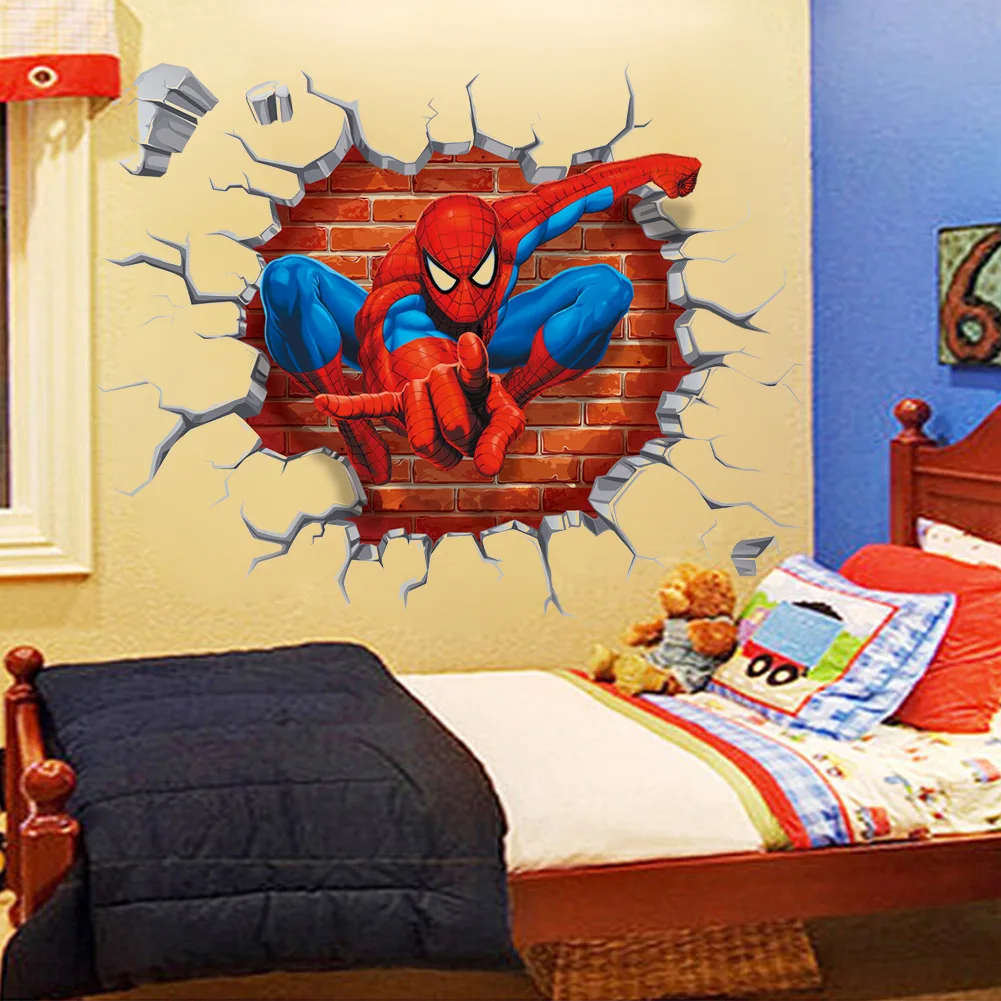 Anime Marvel Spiderman Super Captain America Hulk Heroes Wall Stickers For Kids Room Home Bedroom PVC Decor Toys Art Decal Gift