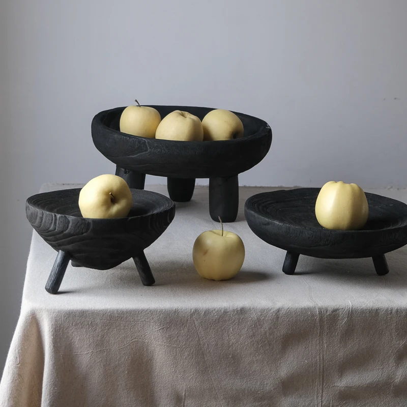 Art carbonized wooden fruit tray, coffee table, table accessories, decorative decorations, and decorations