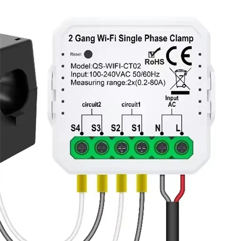 B37B-Tuya Wifi Smart Meter Tuya Wifi Smart Meter Current Transformer Sensor Clamp Ahli Statistik 1/2 Channel Impor Daya 80A 2CT