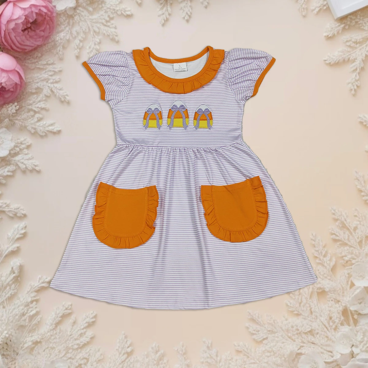 

Thanksgiving Baby Girl Dress Kids Princess Cute Bows Candy Pockets Ruffle Sleeve Knee Length Dresses Fashion Children Clothing