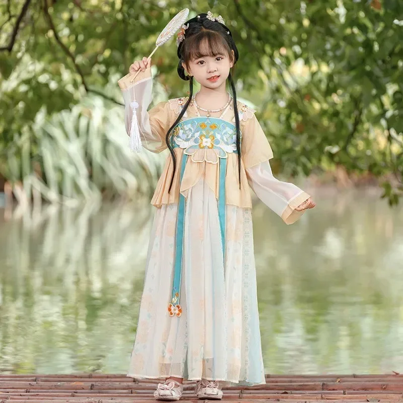 Traditional Chinese Kids Fairy Costume New Year Outfit For Girl Hanfu Dress Children Chinese Style Embroider Photography Cosplay