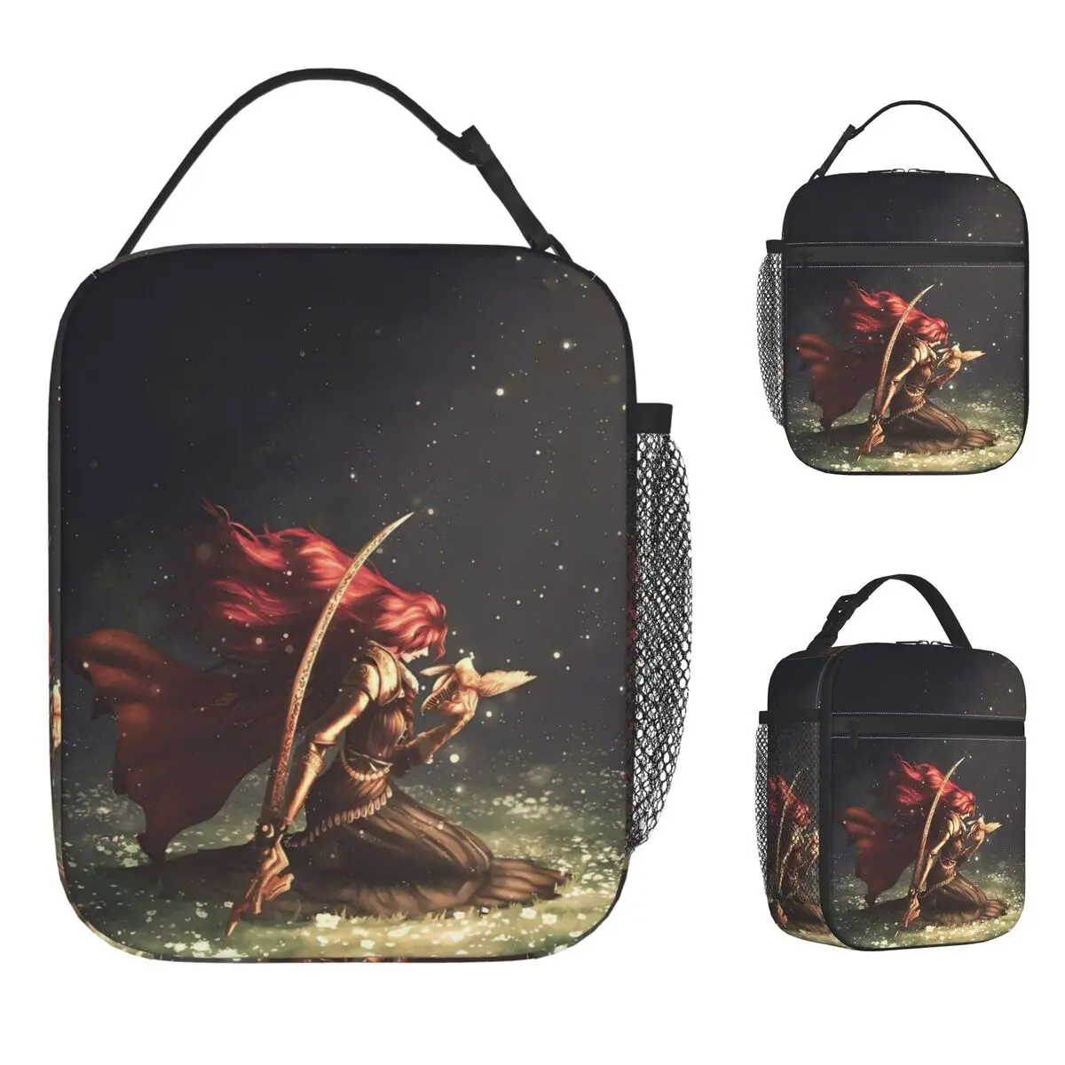 Malenia Blade Of Miquella حقيبة الغداء المحمولة صندوق الغداء الفتيات السفر طباعة حقيبة للحفاظ على البرودة لطيف مقاوم للماء أكياس الغداء الحرارية
