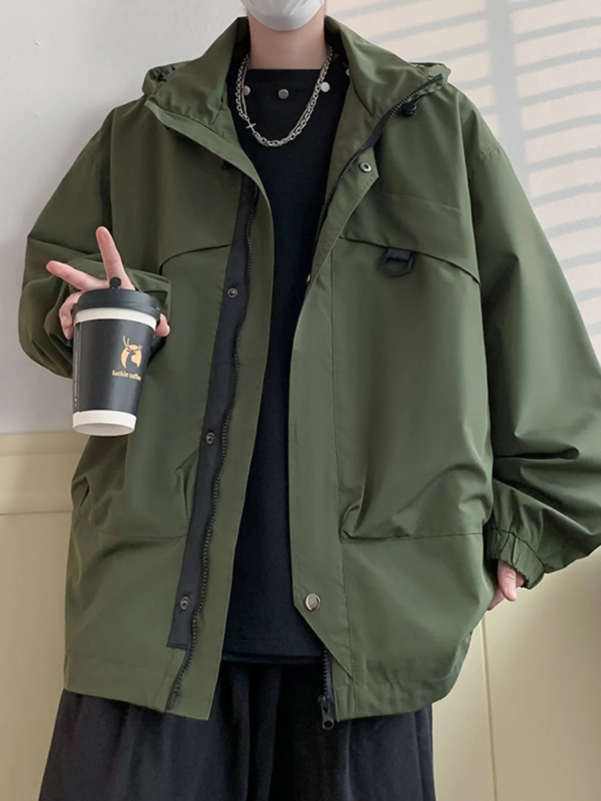 

Men's Autumn Winter Large Size 300 Pou Bla Samurai Windproof Waterproof Hooded Workwear Jaet Youth Faion Outerwear