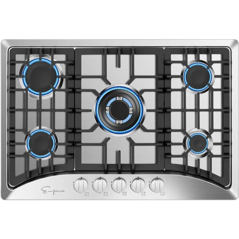 Empava 30 Inch Gas Cooktop with 5 World Class Made in Italy SABAF Burners, LPG/NG Convertible, Ideal RV Top Stoves for Kitchen