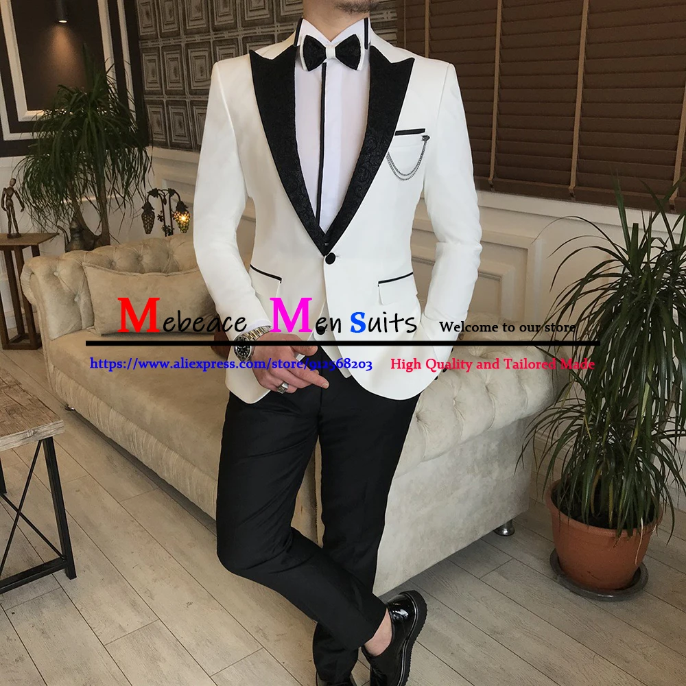 

Black Pattern Lapel Wedding Suit For Men 2022 Three Piece Jacket Vest Pants Slim Fit Mens Suit Fashion Groom Suits Blazer Sets