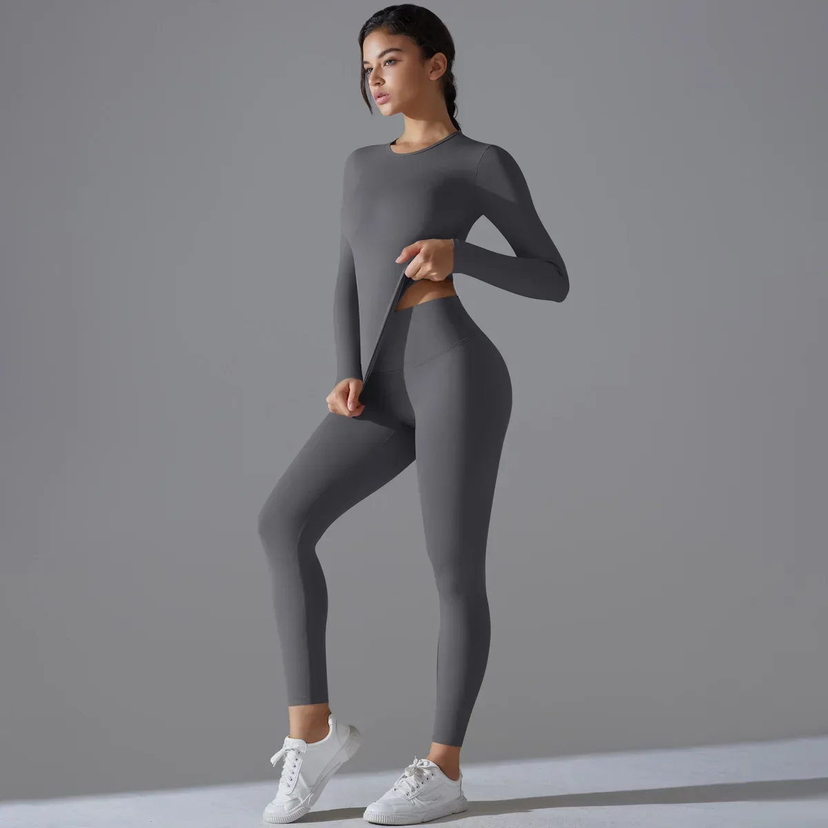 Seamless Yoga Sets Sports Fitness High Wasit Hip-lifting Trousers Long-sleeved Suits Workout Clothes Gym Leggings Sets for Women