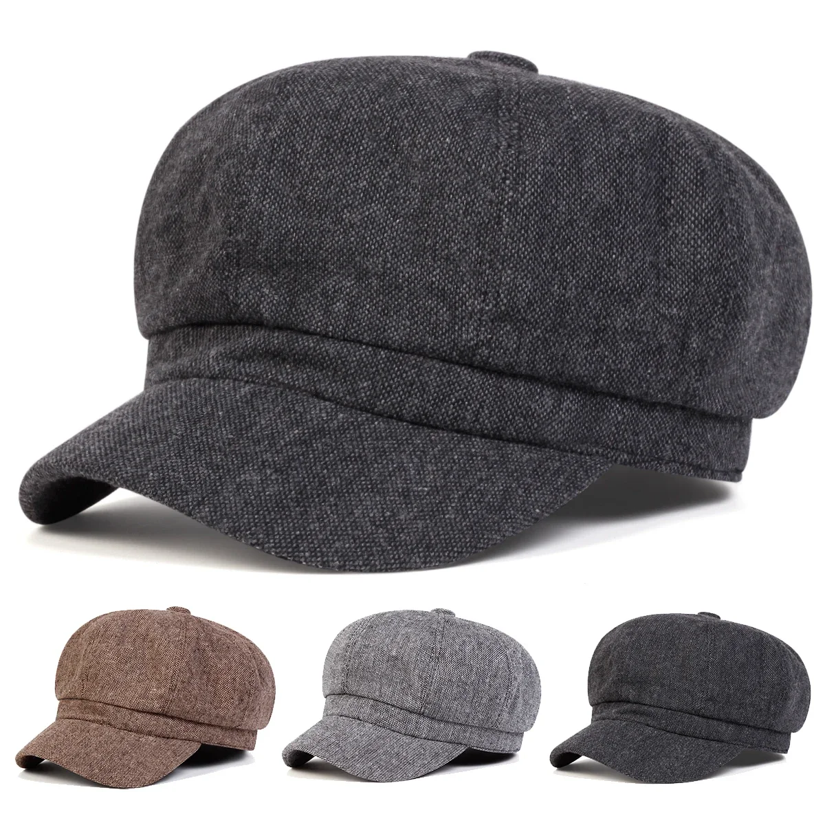 Unisex Einfarbige Persönlichkeits-Newsboy-Mütze Frühling Herbst Retro Baskenmütze Lässige Kappen Achteckige Mütze