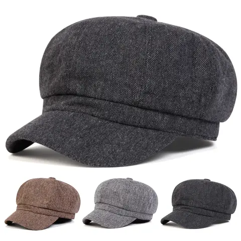 Unisex Solid Color Personality Newsboy Hat Spring Autumn Retro Beret Hats Wild Casual Hats Octagonal Cap