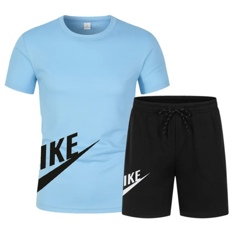 Men's short sleeved T-shirt and shorts, two-piece set, breathable, casual, sporty, integrated with fashion, summer 2024