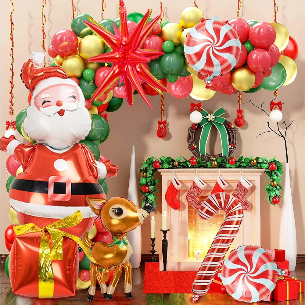 

124Pcs Christmas Balloons Garland Arch Kit Santa Claus Elk Cane Candy Balloons Christmas Holiday New Year Winter Party Decoratio