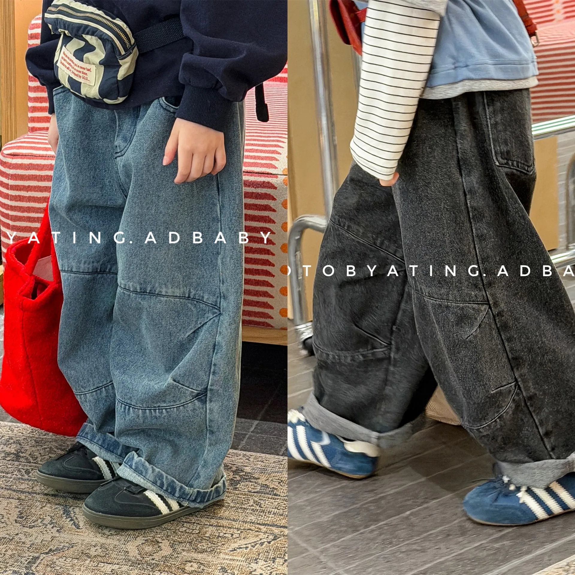 

Детские джинсовые штаны, весна-осень 2026, корейские повседневные джинсы для маленьких мальчиков, модные свободные брюки для девочек, детские шаровары для малышей