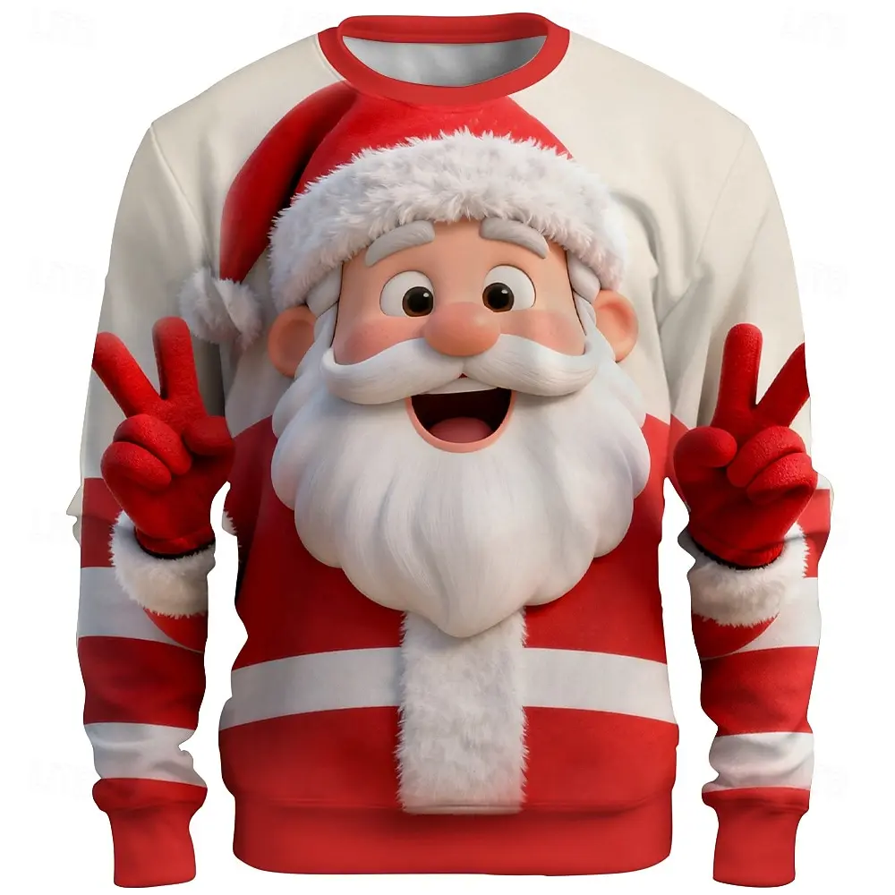 Men's Santa Clause Round Neck Sweatshirts Fashion Casual Comfortable Pullover Tops Autumn Winter Christmas Long Sleeved Clothing