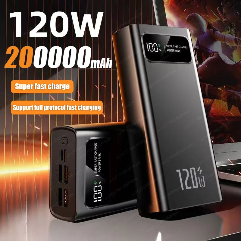 200000mAh Power Bank 120W Super Fast Charging Battery High Capacity Digital Display Power Bank For Iphone  Samsung Xiaomi Huawei 