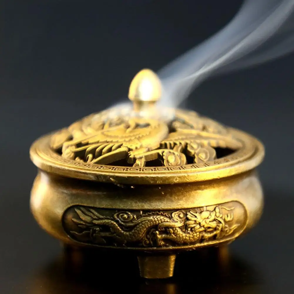 Auspicious Ruyi Dragon And Phoenix Incense Household Stove Mini Relief Alloy Ornam Incense In S1g2