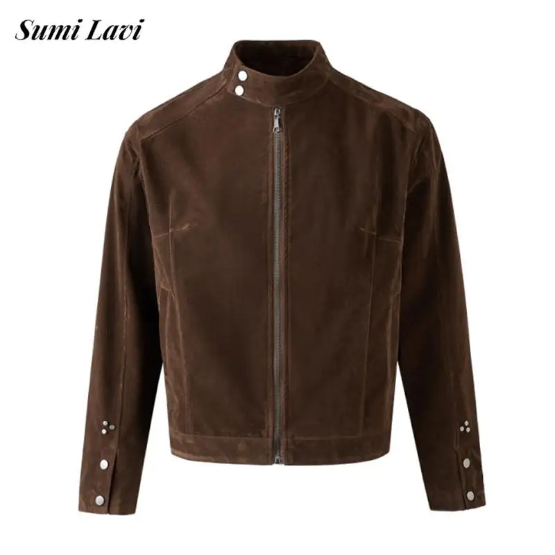 

Модные мужские приталенные куртки на пуговицах, осенняя уличная одежда, винтажная однотонная укороченная куртка с воротником-стойкой, пальто, мужские повседневные замшевые пальто