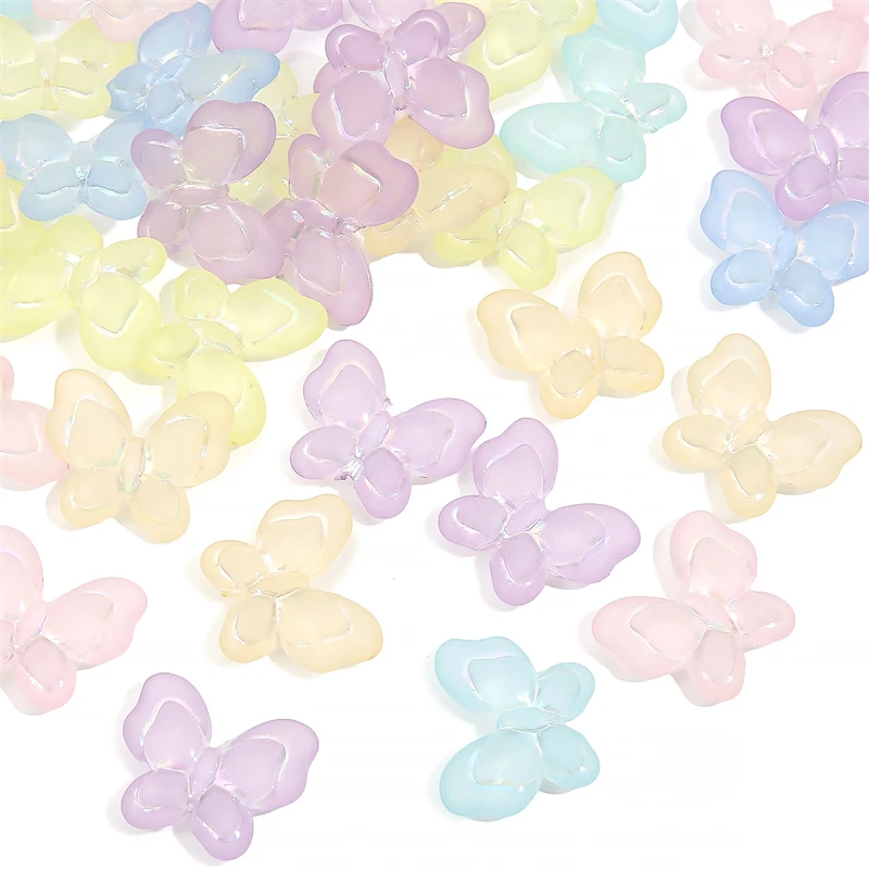 10pcs 21x18mm Colorful Frosted Acrylic Butterfly Beads Charms for Necklace Bracelet DIY Jewelry Craft Making Accessories