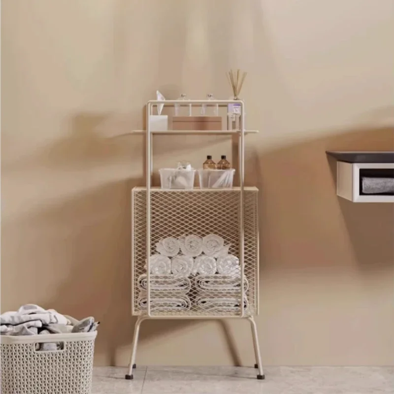 

Modern grid hollow out set content shelf toilet narrow seam floor to the ground storage platform bathroom towel storage shelf