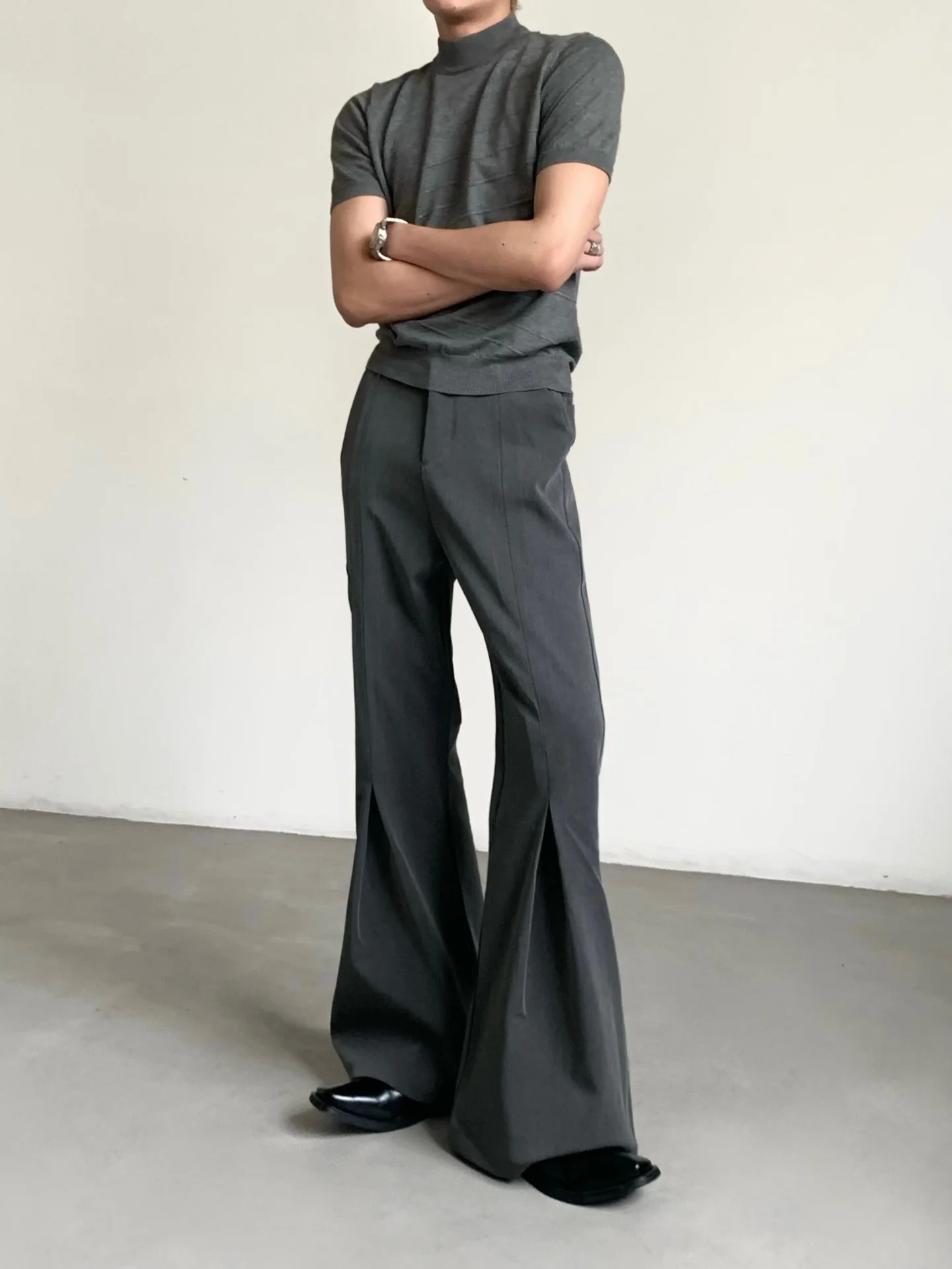 Ace Men's High Waist Straight Leg Trousers Casual Flared Pants Cleanfit Drapey Style for Commuting And Formal Occasions
