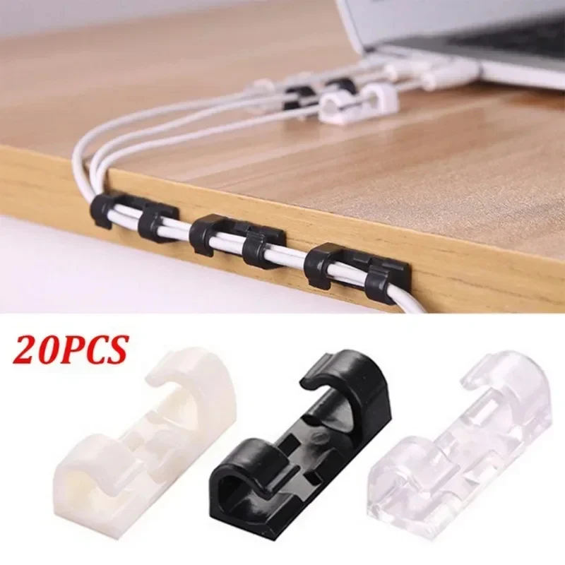 20/40pcs Self Adhesive for Desktop USB Charging Cable Power Cord Upgraded Cable Holder, Cable Management Cord Organizer Clips