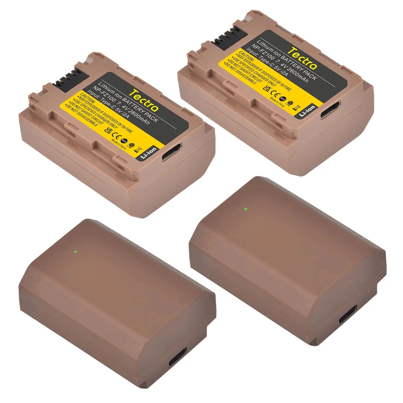 2600mAh NP-FZ100 Battery with Type C Charging Port for Sony Alpha A7 IV/A7 III/A7R V/A7R IV/A7R III/ZV-E1/A7C/A6600/FX3/A9 II