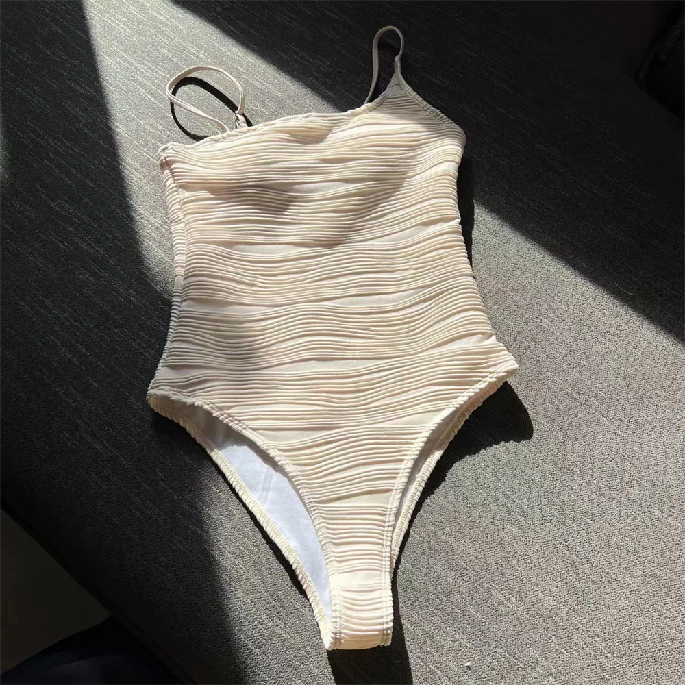 

One Pieces Modest Bikini Pleated Ribbed Swimsuit Women High Leg Vacation Swimwears Beach Bikinis Swimming Suit Bodysuits Biquini