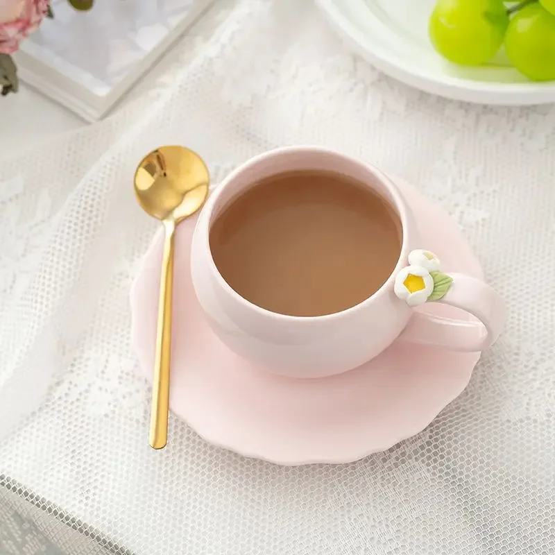 2026 Original Coffee Mug Pinched Flower Ceramic Milk Cup Afternoon Tea Luxury Cute Girlish Breakfast Cup Creative High Value