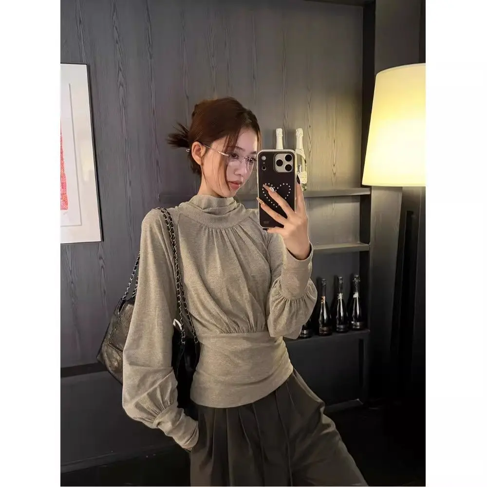 Women Korean Style Y2k Waist Tie Long Sleeve Top Autumn Spring New Relaxed Elegant Outer Wear Slim Fit T-shirt - view 3